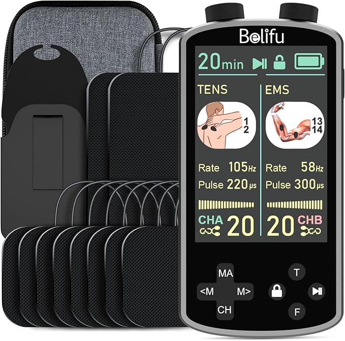 TENS EMS Unit Muscle Stimulator for Pain Relief Therapy - 4 in 1 TENS & EMS & Relax & Custom Frequency+Pulse - Muscle Massager 36 Modes 20 Intensity, Memory & Favorites Function, 3.8" Color Display