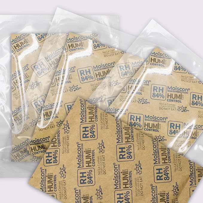 Wisesorb 84% Two-Way Humidity Control Packs for Storing 1 lb – Size 60 – 50 Pack – Seasoning Packets Moisture Control Packets Individually Wrapped, Humidifier Packs for Season Wood Humidifier Boxes