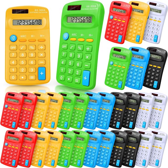 30 Pack Pocket Calculator Small Battery Powered Bulk Mini Size 4 Function Hand by Flutesan