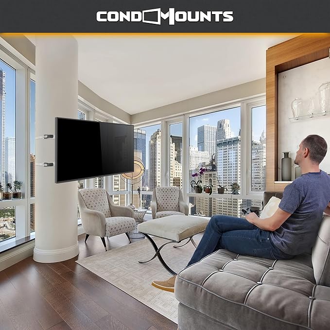 CondoMounts CLMTVA1044 Full Motion Large Pillar TV Mount | Column | Round & Square TV Post Mount | NO Drill | Holds 80lbs | Fits 32-in. to 70-in. TVs | Fits Pillars 8-in & Wider | White Strap