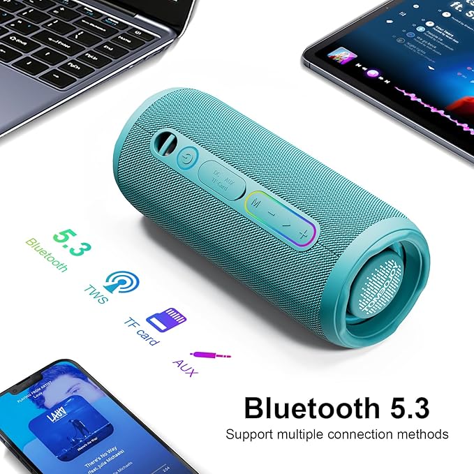 YOLOEMOT Bluetooth Speakers Wireless Loud Stereo Sound, Powerful Deep Bass, TWS Pairing, IPX7 Waterproof Dustproof,12H Playtime, Portable Speaker Bluetooth for Travel, Sport, Party, Biking (Teal)