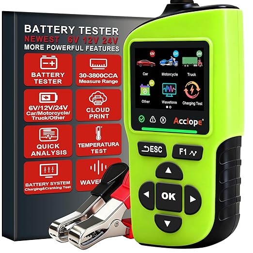 Acclope BT90 PRO 2-360Ah Battery Tester with Cloud Printing, 30-3800 CCA, 6V/12V/24V Digital Analyzer, SOH/SOC/Volt/Res/Cranking&Charging Test, Real‑Time Ambient Temp, AGM/EFB/Gel/Li