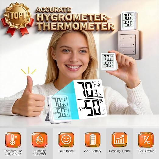 Room Thermometer Indoor Hygrometer Humidity Meter Gauge Digital Temperature and - Image 3