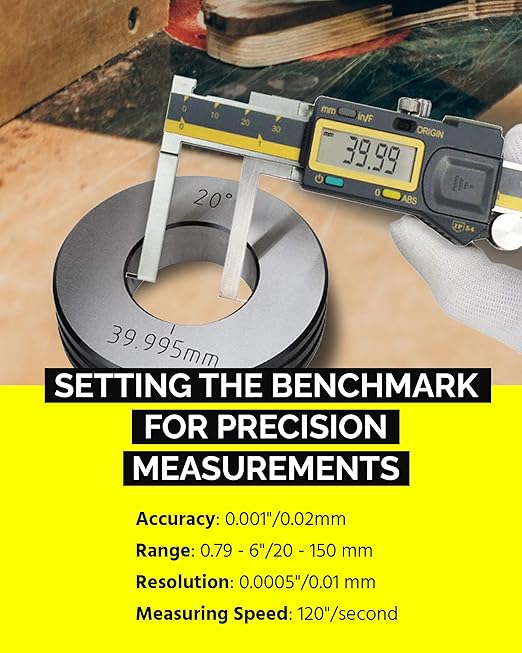 iGAGING Absolute Origin 0-6" Internal Slot Digital Caliper, IP54 Stainless Steel, SPC/USB Output Port, Case, Manual, Battery