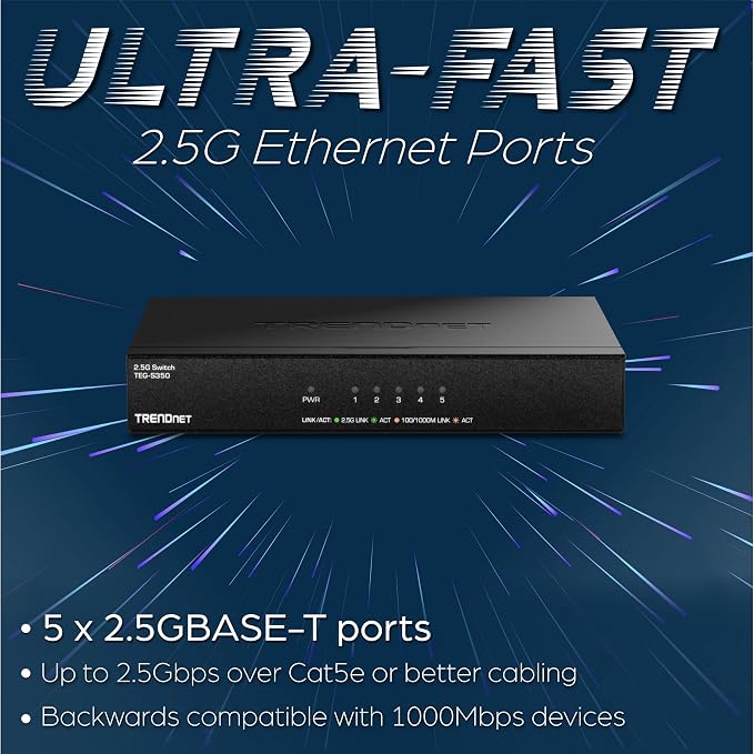 TRENDnet 5-Port Unmanaged 2.5G Gaming Switch, 5 x 2.5GBASE-T Ports, 25Gbps - Image 3