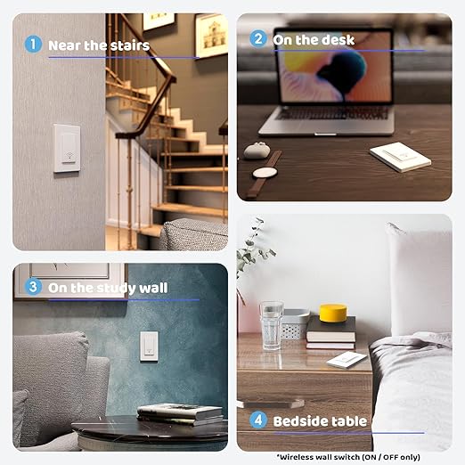 Avorecta Wireless Light Switch and Receiver Kit(1v1), Self-Powered (No Battery Required) Remote Control Lighting Switch, No WiFi Needed, for Indoor Outdoor Light Fixtures
