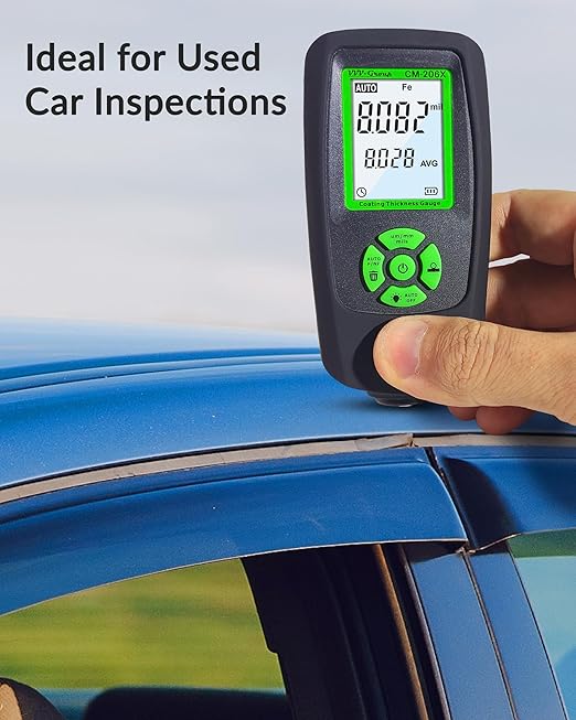 VVV-Group Paint Thickness Gauge CM-206X | Coating Thickness Meter Fe/Al/Zn | Auto Paint Depth Gauge Car Tester with High-Precision Probe, Multi-Unit Display & Auto Calibration