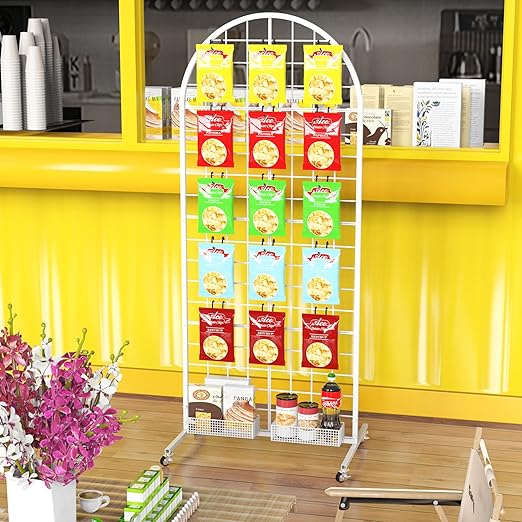 Asee'm Grid Wall Panels Display Stand 2' x 5.2' FT White Movable Wire Grid Wall Display Rack Heavy Floorstanding Detachable Girdwall Panel with T-Base for Craft Show Rack, Retail Displays 1PCS