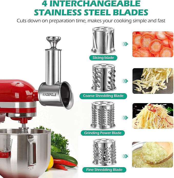 Stainless Steel Slicer Shredder Attachment for KitchenAid Mixer, Cheese Grater Attachment, Food Slicer for KitchenAid Mixer, Accessories for Kitchen aid