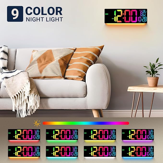 16.5" Large Digital Wall Clock: Wall Mount Decor Clock Large Display for Classroom Dorm Office Game Living Room, House Warming Gift New Home, Christmas Birthday Gift for Mom Dad Seniors Teen Colorful