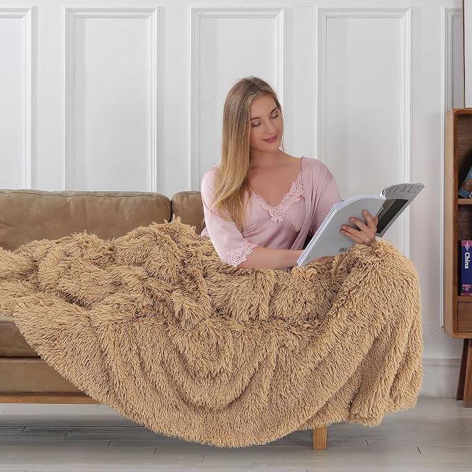 Tuddrom Decorative Extra Soft Faux Fur Blanket Queen Size 80" x 90", Solid - Image 4