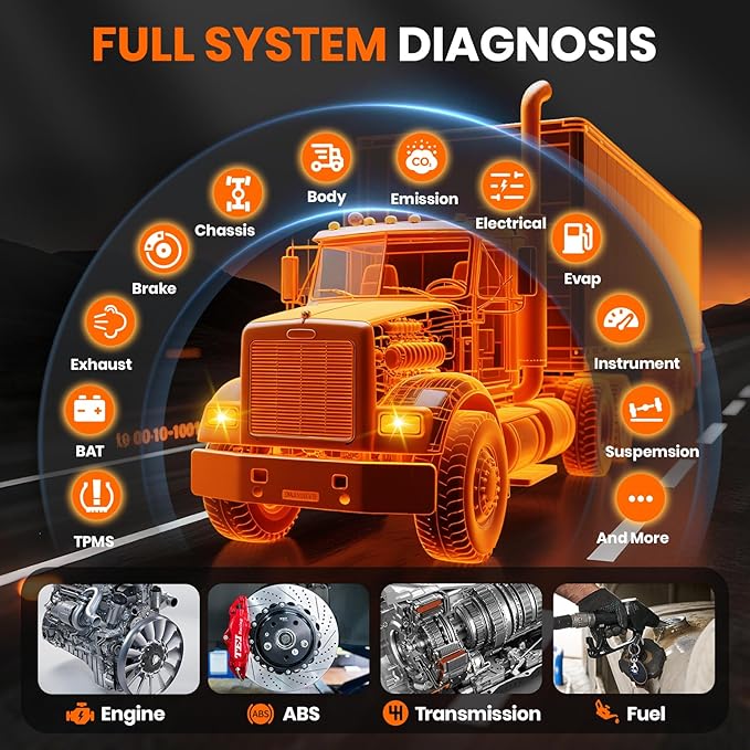 ANCEL V5 HD PRO Heavy Duty Truck Scanner, New Bi-Directional Control Diesel Scanner, Full System Diagnostic Scan Tool with 40+ Resets, ABS SRS D-P-F Regen for Semi Trucks Commercial Vehicles