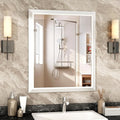 SMIROR Matte White Bathroom Mirror for Over Sink, 36”x 30” Metal Thick Framed Rectangle Vanity Mirror for Wall, Right Angle Corner, Anti-Rust, Horizontally or Vertically Mounted