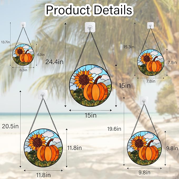 DASTOLL Stained Glass Window Hanging Fall Farm Scenery Sunflower Pumpkin 6.3" - Suncatcher Door Garden Kitchen Sunroom Sun Catcher Home Decor Birthday for Mom Grandma Men Woman