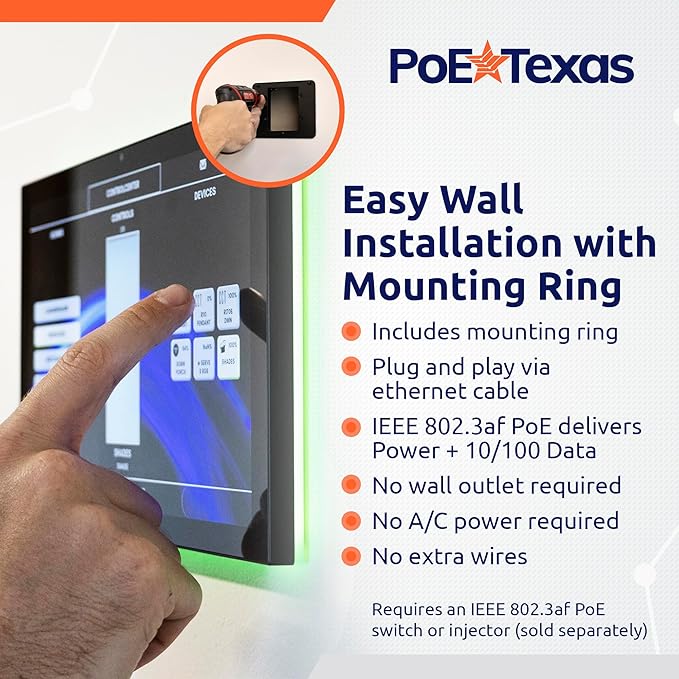 PoE Texas Low Profile 10-Inch Touchscreen Conference Room Scheduler PoE Tablet with Visible LED Status Ring and MeetingPortal App - Touch Screen Digital Display Syncs with Your Business Calendar
