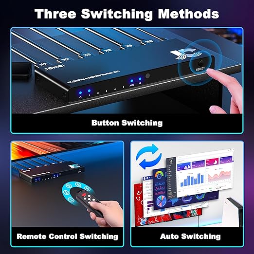 JCHICI HDMI Switch 3 in 1 Out, 4K@60Hz Switcher Splitter, Auto-Switching HDMI 2.0 Switcher with Remote, HDCP 2.2/HDR/3D, Works with PS5/PS4/Switch/Xbox/PC