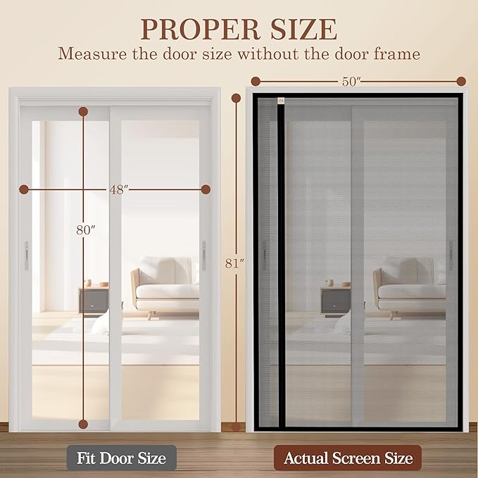Yotache Reversible Left Right Side Opening Magnetic Screen Door Fits Door Size 48 x 80, Reinforced Sewing Mesh for Balcony, French, Sliding Glass Door, Actual Screen Size 50" x 81"
