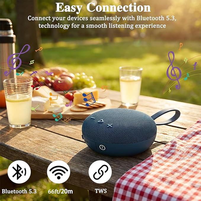 FIVERICH Magnetic Portable Bluetooth Speakers,IPX5 Shower Speaker Bluetooth Waterproof Extra Long Playtime,Support TF Card HiFi Sound Wireless Mini Speaker with BT 5.3 for Home, Beaches,Outdoor-Blue