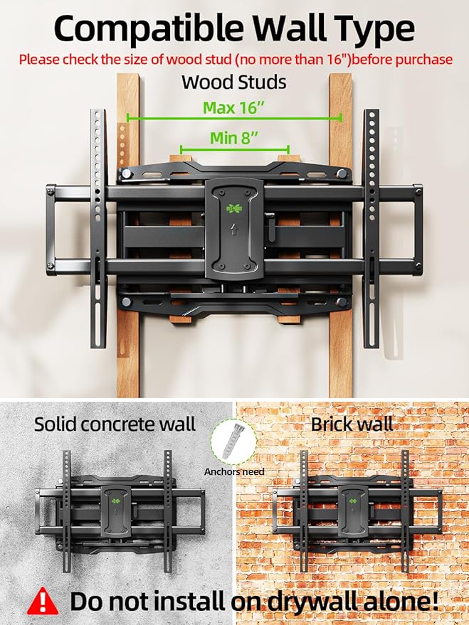 USX Mount Full Motion TV Wall Mount for 42-86 inch, TV Mount Swivel and Tilt,Wall Mount Bracket with Dual Articulating Arms Up to 132lbs, VESA 600x400mm, Max 16" Wood Studs, UL Listed XML019