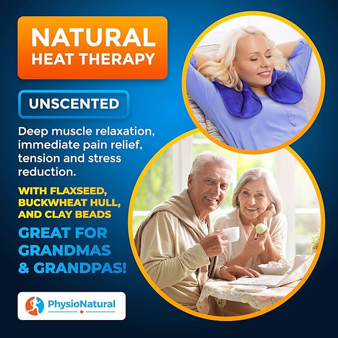 PhysioNatural Microwavable Heating Pad – for Instant Relief and Relaxation in Cases of Muscle Pain, Tension and Stress, Aches, Spasms, Stiffness, Migraines, and Headaches - Unscented