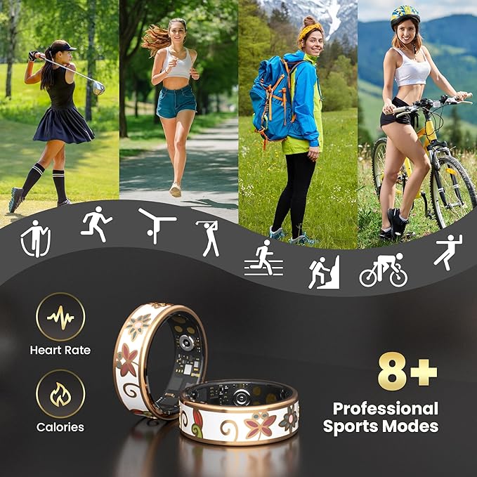 Enamel Craft Smart Ring for Women & Men - No Subscription Fee Fitness Tracker with Sleep Tracking, Heart Rate, SpO2 - IP68 Waterproof for iPhone Android - Activity Tracker, Remote Camera Size9
