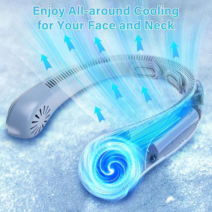 Portable Neck Fan - Rechargeable Personal Fan with Neck Brace, 5 Speeds, All-Around Cooling, Hands-Free Bladeless Lightweight Quiet Neck Fans That Blow Cold Air Gift for Women/Men, Hot Flashes, Travel