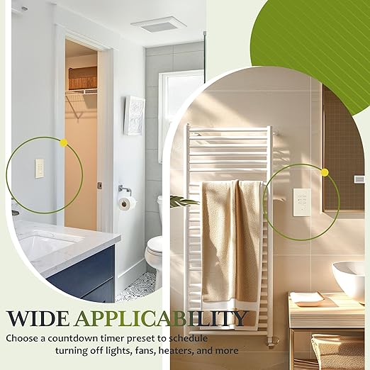 TG 30-Minute Countdown Timer Switch, 1-5-10-15-20-30 Min, for Bathroom Fans, Heaters, Lights, LED Indicator, 120VAC 800W, Neutral Wire Required, UL Listed, Screwless Wall Plate, Light Almond