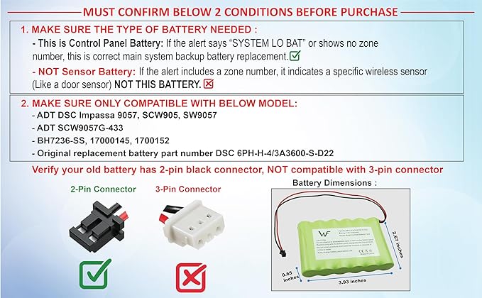 Replacement Battery+Tool for ADT DSC IMPASSA 9057 SCW9055 SCW9057 BH7236-SS 17000145 17000152 Wireless Home Security System Alarm Control Panel DSC 6PH-H-4/3A3600-S-D22, Fix Low Battery Power Issue