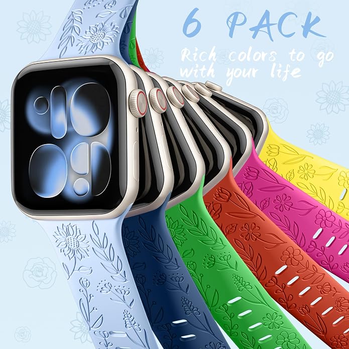 SNBLK 6 Pack Floral Engraved Bands Compatible - Image 9