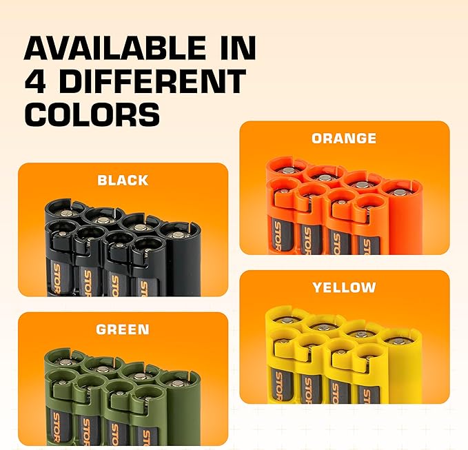 Storacell AA + AAA Combo Battery Storage Caddy and Dispenser, Yellow, Holds 4 AA + 4 AAA Batteries (Not Included), Durable & Compact Design, The Original Battery Caddy, Made in The USA