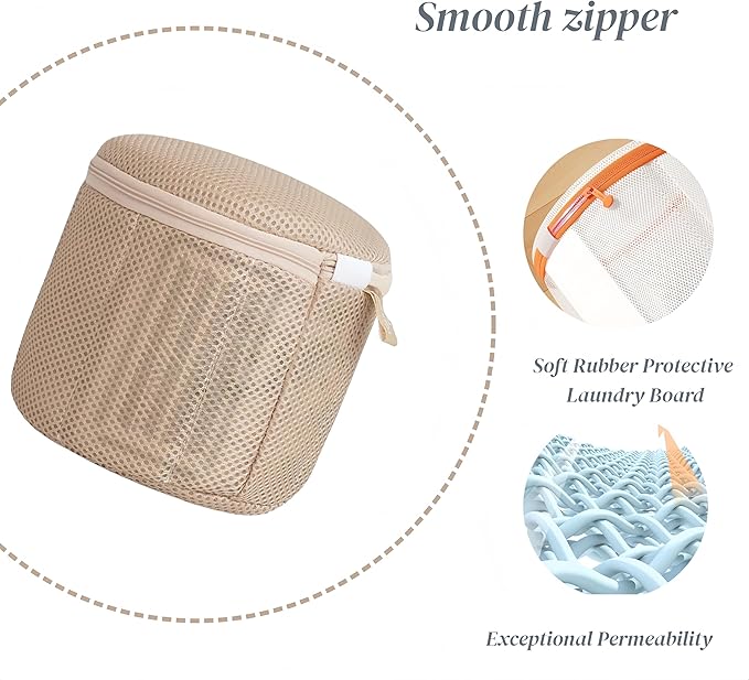 Bra Washing Bag with Anti-Deformation Structure and Fixed Hand-Wash Board,Bra Bag for Washing Machine,Laundry Bag for Delicates (Khaki)