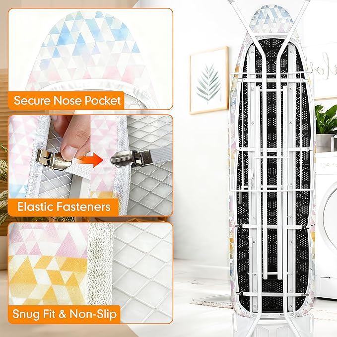 Ironing Board Cover and Pad, 18x49 Extra Wide Thick Iron Padding, Scorch & Stain Resistant Ironing board cover, Heavy Duty Iron Board Padded with Adjustable Fasteners Durable Elastic Edge, Colorful
