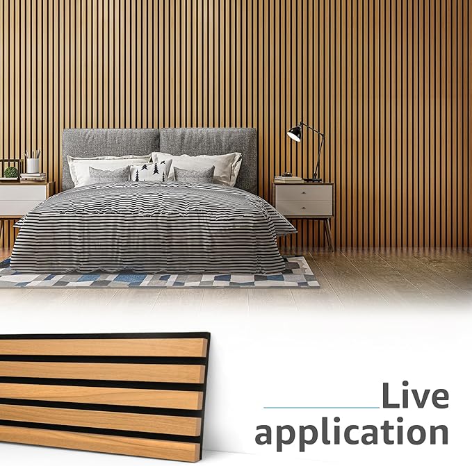 Art3d 6-Pack Acoustic Wood Slat Wall Panels for Interior Decor, 3D Fluted Sound Absorbing Wood Paneling for Accent Wall Ceiling Kitchen Living Room Bedroom Office, 94.5 x 7.9 inch Warm Teak