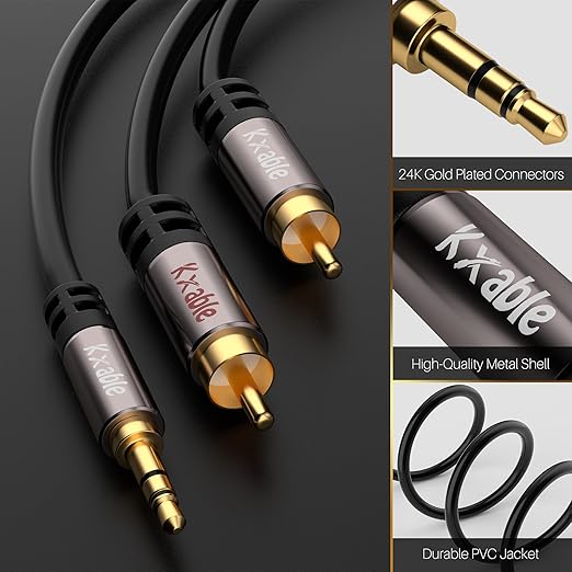 2 Pack 3.5mm to RCA Cable 4FT, Male RCA to Aux Stereo Audio Adapter, Hi-Fi Sound Auxiliary Y Splitter Cord, Shielded 1/8 to 2RCA Cable for Headphone, MP3, Tablet, Speaker, HDTV, Phone and More