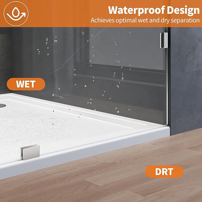 Shower Glass Panel, 32" W x 78.75" H Fixed Shower Screen Panel with 3/8"(10mm) SGCC Ultra Clear Tempered Glass, Frameless Walk in Shower Door with Easy‑Clean Coating (Chrome, 32" W x 78.75" H)