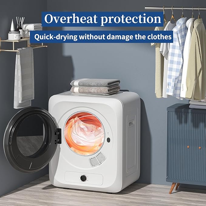 VCJ Portable Clothes Dryer for Apartment, 10lbs Compact Electric Laundry Dryer with Stainless Steel Tub, 1.5 cu.ft Suitable for Apartments, Dorm, RVS