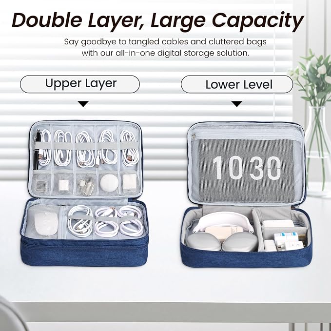 Large Electronic Organizer Travel Case, Double Layer Tech Accessories Bag - Image 4