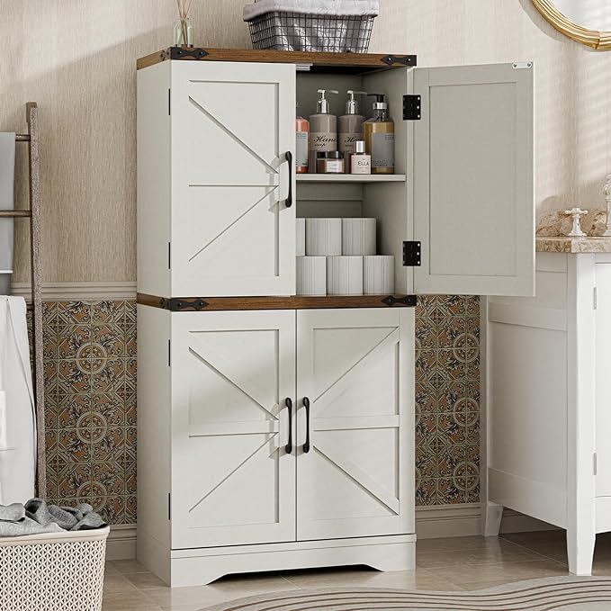 Farmhouse Floor Storage Cabinet with Adjustable Shelves, Rustic Style for Bathroom, Kitchen, Living Room
