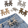 TOOVREN Cute Bear Button Pins for Jeans, No Sew and No Tools Instant Pant Waist Tightener, Adjustable Jean Buttons Pins for Loose Jeans 4 Sets Replacement Pant Clips for Waist Buckle