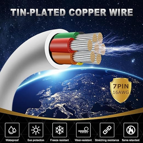 16 Gauge 7 Conductor Electrical Wire, 16.4FT White Stranded Low Voltage 16/7 PVC Case, 16 AWG Tinned Copper 7 Wire Extension Power for Strips LED Lamp Lighting