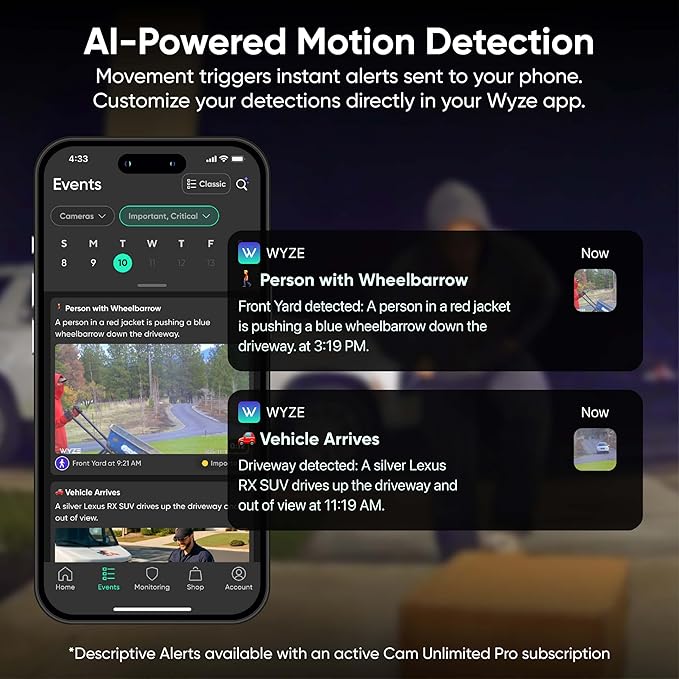 Wyze Window Camera, WiFi Indoor HD Home Security Camera, Upgraded Color Night Vision, Anti-Glare, AI-Powered Motion Detection, Easy & Quick Setup, 24/7 Recording, Works w/Alexa & Google