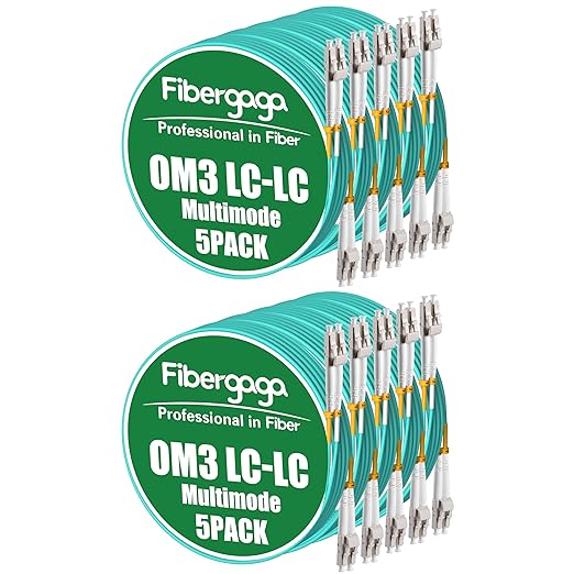 Fibergaga 10Pack-3M(10ft) OM3 LC to LC Fiber Patch Cable, Multimode Fiber Cable 50/125µm 10G/40G, OD-2.0mm Fiber Optic Cable Duplex LC to LC