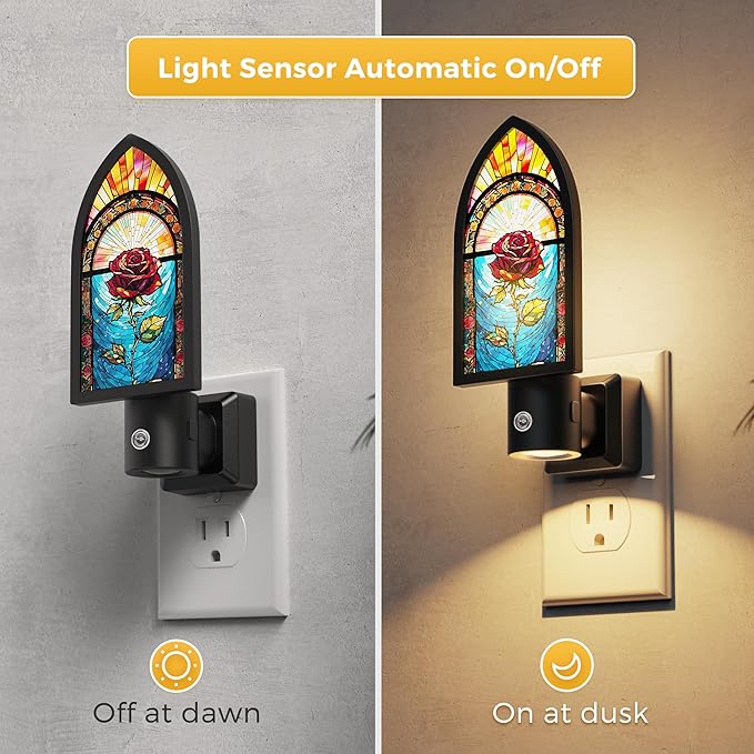 L LOHAS LED Night Lights Plug into Wall, Night Light with Light Sensor, 3000K Soft White, 0-100LM Brightness Adjustable, Acrylic Rose Nightlight for Bathroom Bedroom Hallway