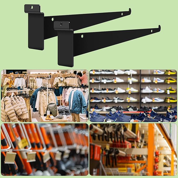 24Pcs Slatwall Shelf Bracket 14 inch, Heavy Duty Slatwall Knife Shelf Bracket, Metal Shelf Brackets for Slat Wall, Black Slatwall Accessories with Lip for Slatwall Panels Shelf Display Home Commercial