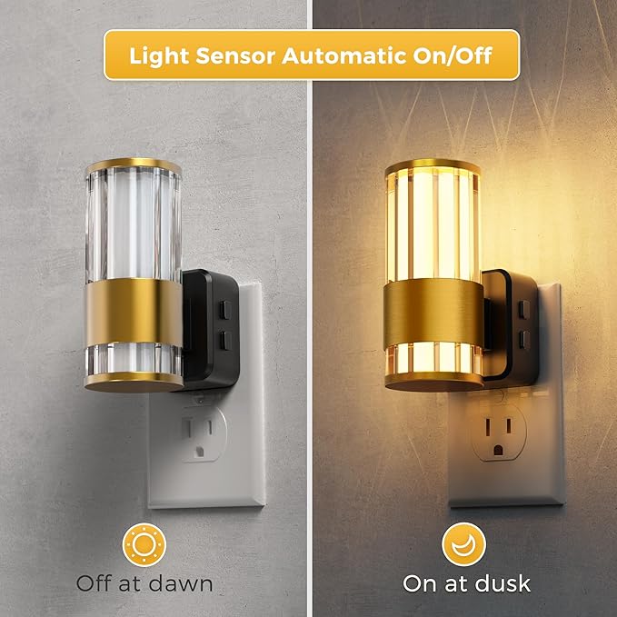 L LOHAS LED Night Light, Night Lights Plug into Wall, 2 Pack 10-Color RGB Change Nightlights,10/50/100LM Adjustable Automatic Nightlights Plug in with Dusk to Dawn Sensor for Room Bathroom Hallway