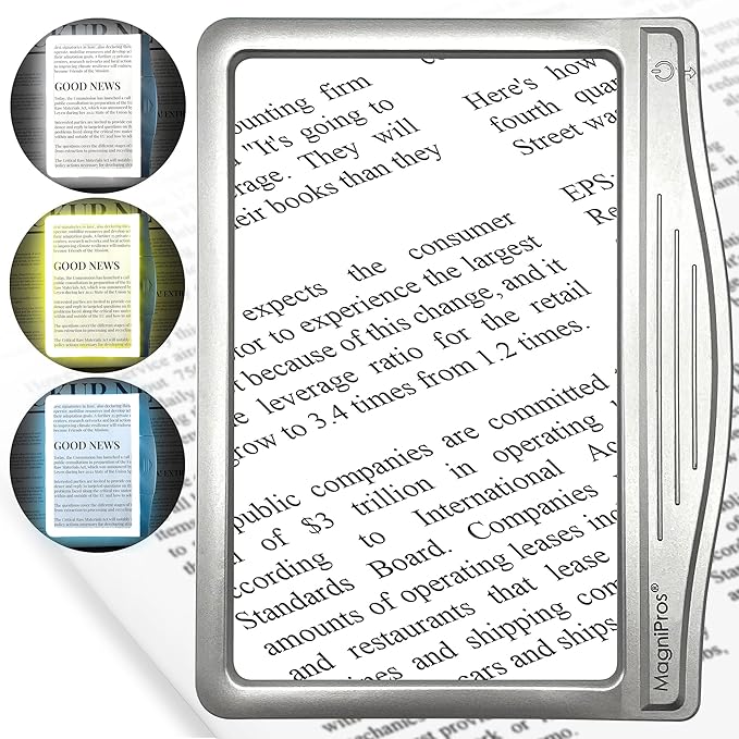 MAGNIPROS Patented 3X Large LED Page Magnifier for Reading | Eye Caring 3 Color Light Modes & Anti-Glare Lens to Reduce Eye Strain-Perfect for Small Prints, Aging Eyes, Low Vision and Seniors
