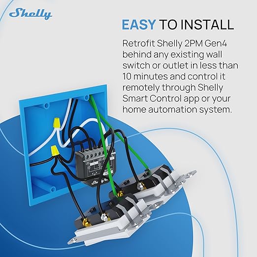Shelly 2PM Gen4 | Wi-Fi, Zigbee & Matter 2-Channel Smart Relay Switch with Power Metering | Home Automation | Alexa, SmartThings, Google Home, HomeKit Compatible | Roller Shutters Control (4 Pack)