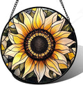 CRISGIF Stained Glass Window Hanging - Sunflower Suncatcher for Door Garden Patio Retro Flower Sun Catchers Decor Christmas Mother's Day Birthday Gifts for Women Mom Nana Friend Wife 9.8 in