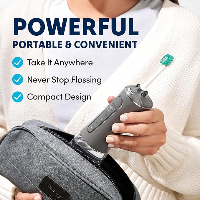 Professional Water Flosser - Advanced Dental Care for a Healthier Mouth, Gum, and Teeth - IPX7 Waterproof Oral Irrigator | 7 Replacement Tips, Travel-Friendly, Rechargeable - Oral Hygiene (Grey)
