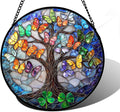 DASTOLL Stained Glass Window Hanging, Butterfly Tree Clover Sun Catchers Glass Panel Blue Suncatcher Decor for Birthday for Women, Men, Wife, Aunt, and Mom 6.3 in
